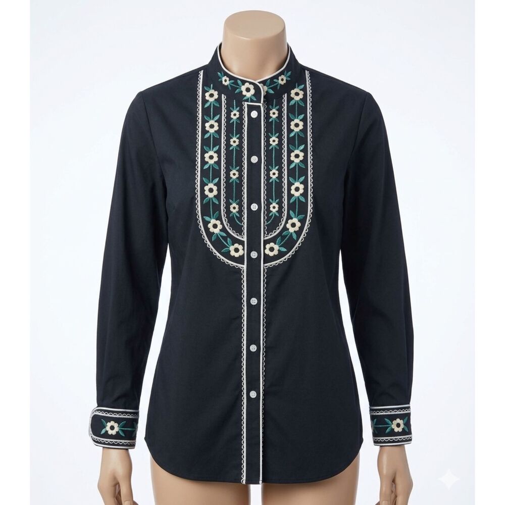 Bob Mackie Embroidered Long Sleeve Modest Top SM
